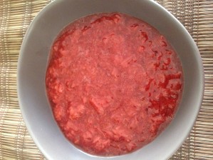 Rose Basil Ice cream with Strawberry Sauce